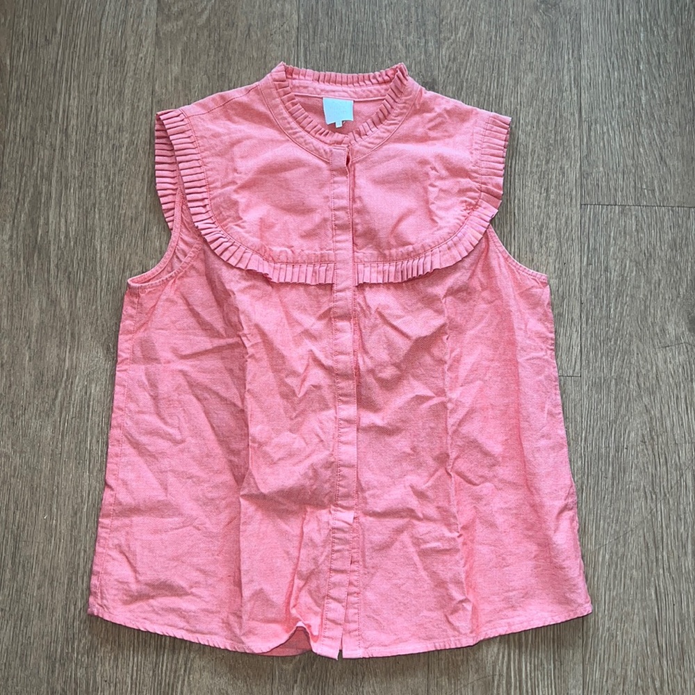 Karl Marc John salmon pink ruffled sleeveless button down blouse